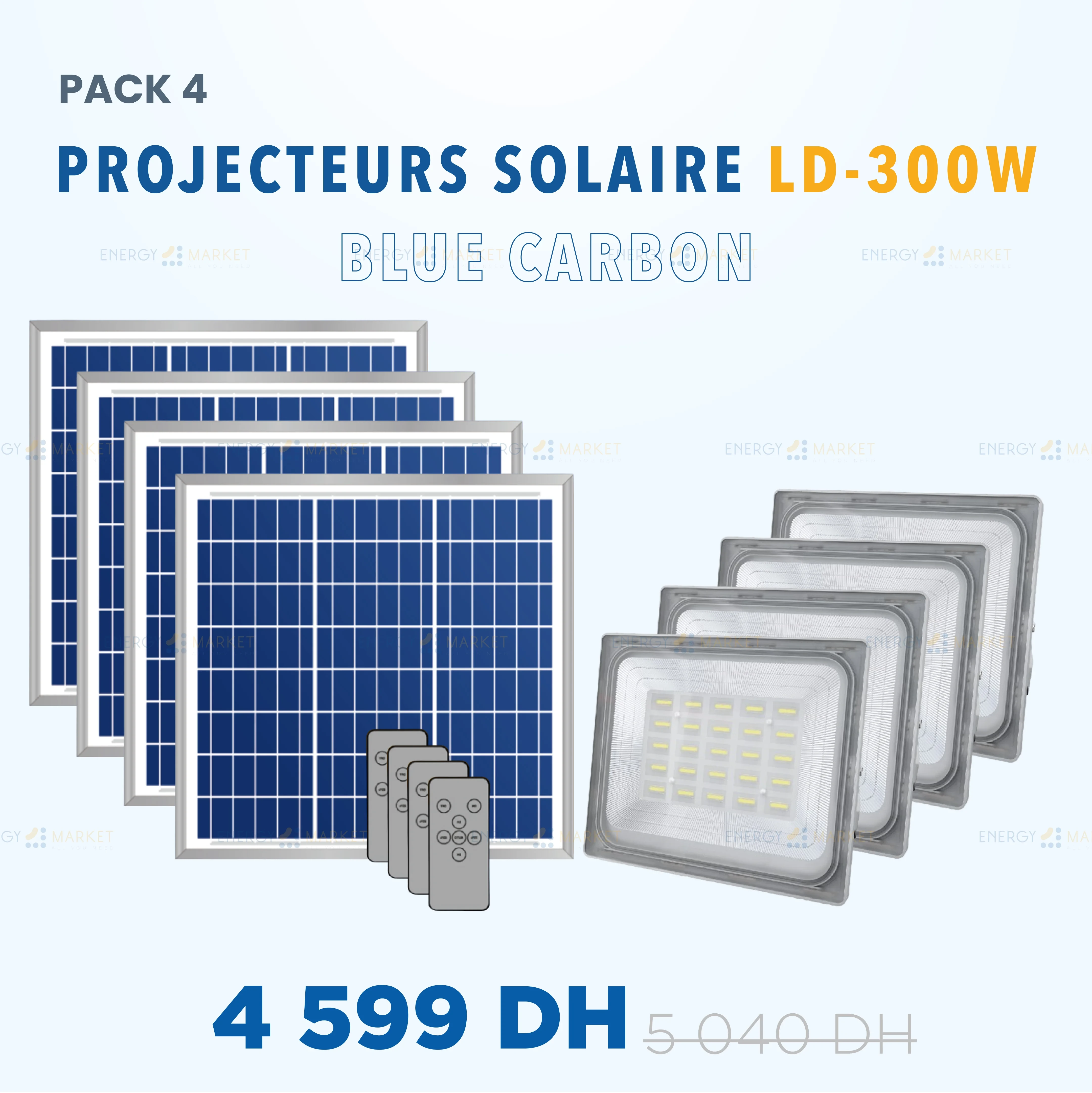 Pack 4 Projecteurs Solaire Blue Carbon LD 300W